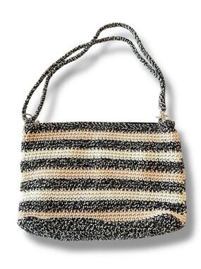 Thr Sak Lumi Crocheted Stripe Shoulder Bag in Black and Cream